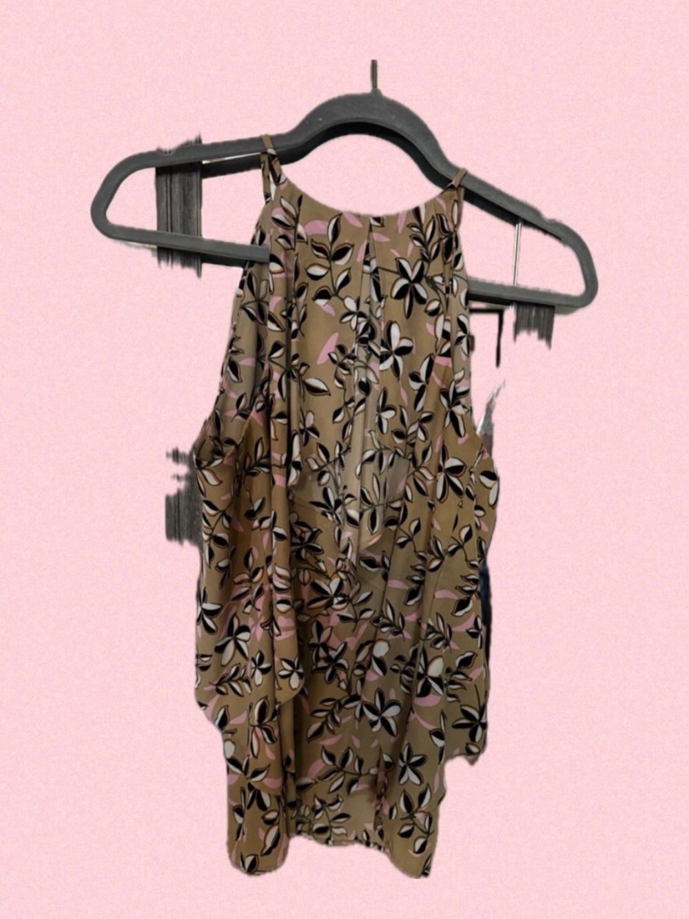Banana Republic Tan Floral Halter Tank with Pink & Black Accents
